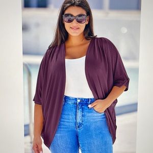 Purple Shimmer Cardigan Kimono Ribbed Knit Size 3X